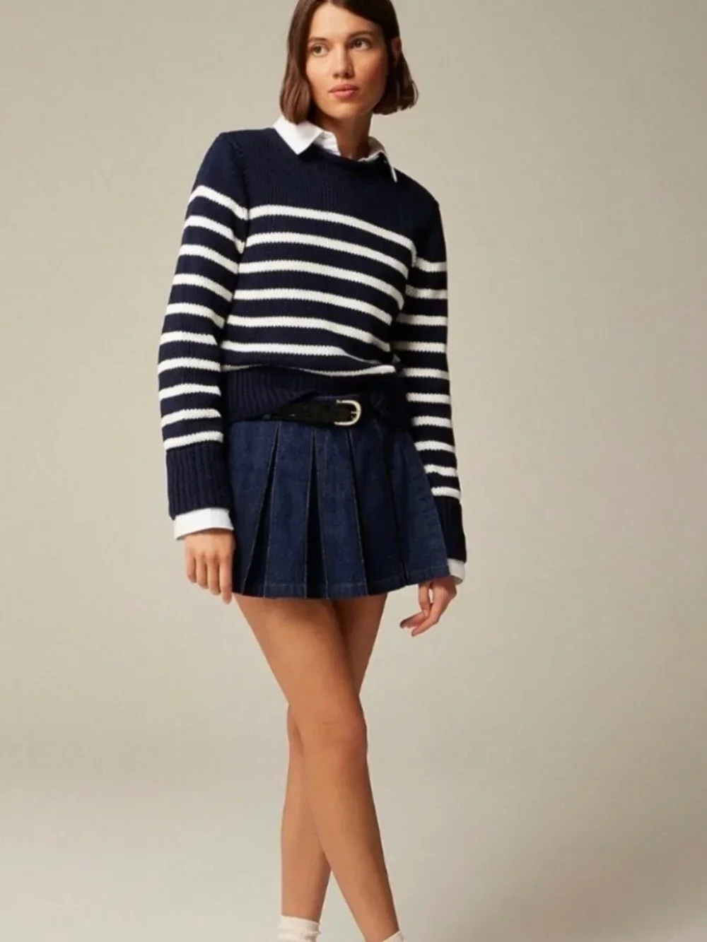 J. Crew Heritage Cotton Rollneck Sweater Navy and White Stripe XS